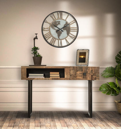 Orologio da parete in legno MDF e metallo color legno naturale per salotto e cucina