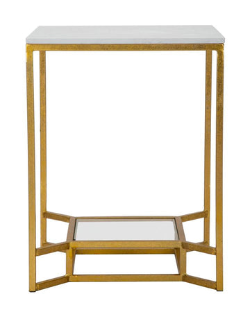 Tavolo da caffè quadrato in metallo color oro ripiano in marmo per interni