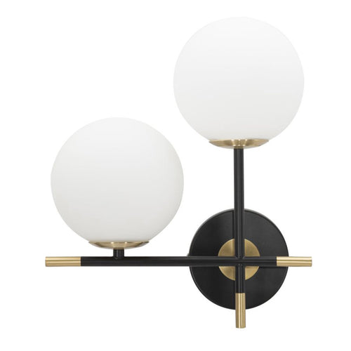 Lampada da muro struttura in metallo colore nero e oro con 2 luci per interni