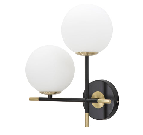 Lampada da muro struttura in metallo colore nero e oro con 2 luci per interni