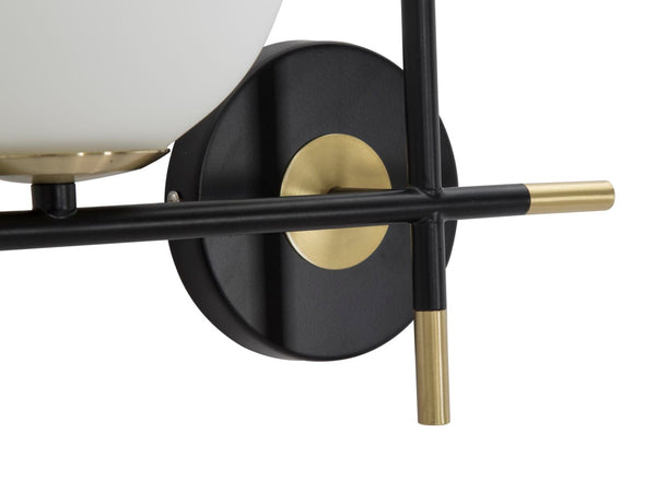 Lampada da muro struttura in metallo colore nero e oro con 2 luci per interni