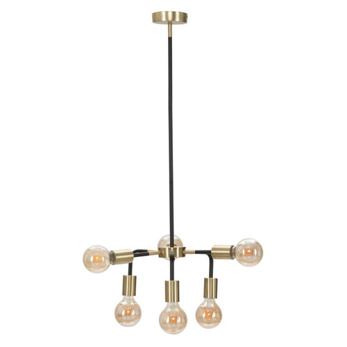 Lampadario Darky struttura in metallo color nero e oro con 6 luci per interni