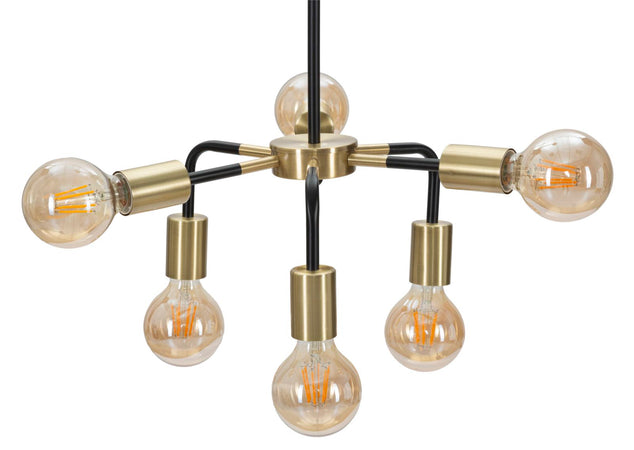 Lampadario "Darky" struttura in metallo color nero e oro con 6 luci per interni