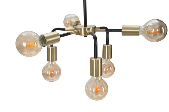 Lampadario "Darky" struttura in metallo color nero e oro con 6 luci per interni