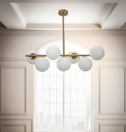 Lampadario "Glamy" struttura in metallo color oro e vetro per interni