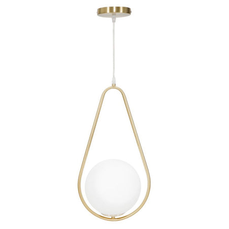 Lampadario "Glamy" struttura in metallo color oro e vetro bianco per interni