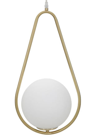 Lampadario "Glamy" struttura in metallo color oro e vetro bianco per interni