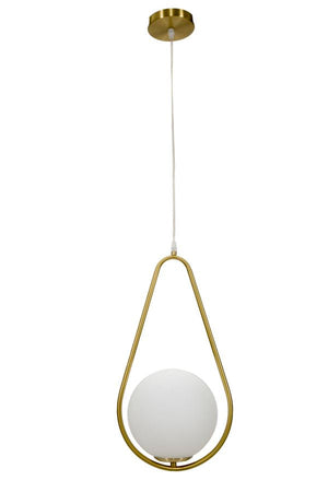 Lampadario "Glamy" struttura in metallo color oro e vetro bianco per interni