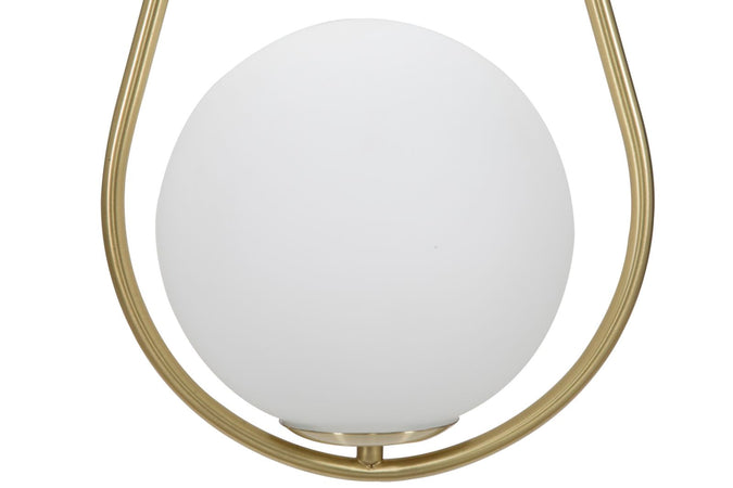 Lampadario "Glamy" struttura in metallo color oro e vetro bianco per interni
