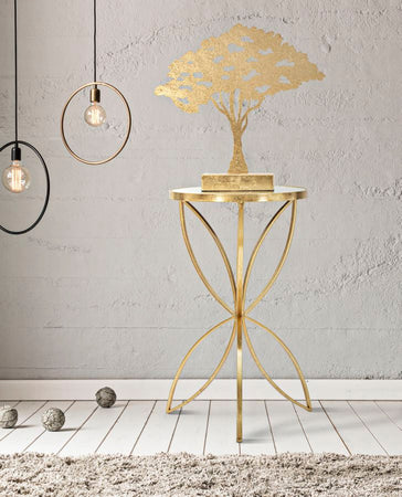 Tavolinetto "Butterfly" struttura in metallo color oro ripiano in vetro per interni