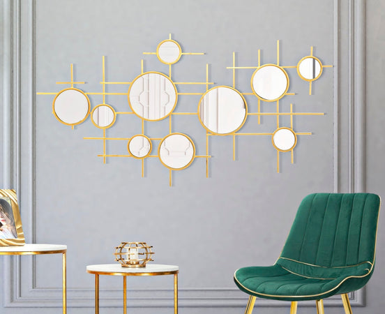 Specchio decorativo da parete in ferro color oro per salotti e camere da letto
