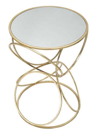 Tavolinetto "Circly" struttura in metallo color oro ripiano in vetro per interni