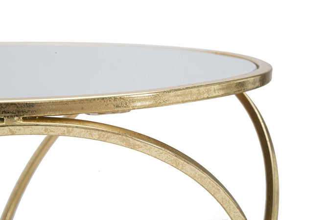 Tavolinetto "Circly" struttura in metallo color oro ripiano in vetro per interni