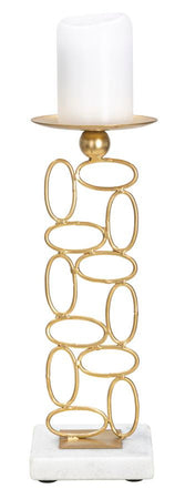 Porta candela "Bubbles" struttura in metallo color oro e marmo per interni