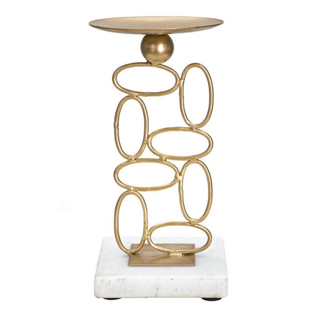 Porta candela "Bubbles" struttura in metallo color oro e marmo per interni