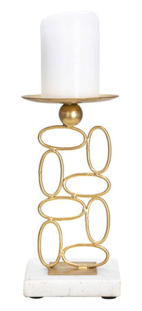 Porta candela "Bubbles" struttura in metallo color oro e marmo per interni
