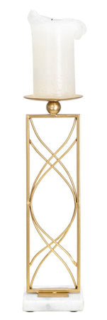 Porta candela "Exy" struttura in metallo color oro e marmo per interni