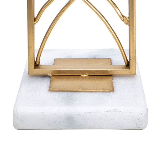 Porta candela "Exy" struttura in metallo color oro e marmo per interni