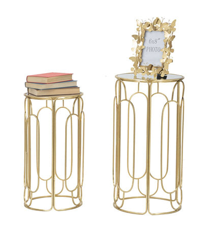 Tavolinetti "Arty" coppia in metallo color oro ripiano in vetro per interni set da 2