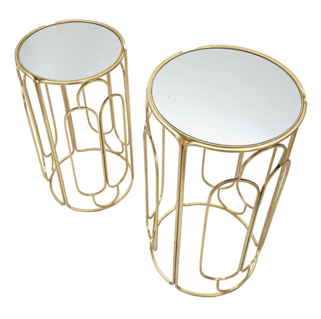 Tavolinetti "Arty" coppia in metallo color oro ripiano in vetro per interni set da 2