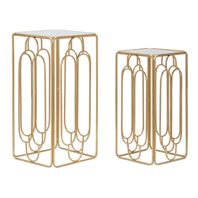 Tavolinetti Arty coppia in metallo color oro ripiano in vetro per interni set da 2