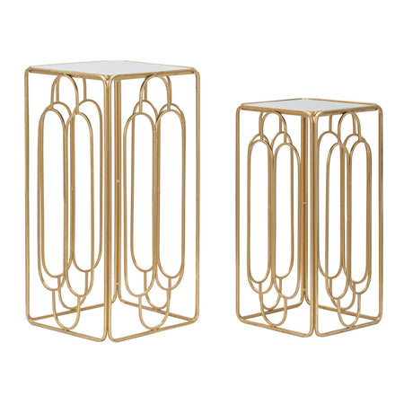 Tavolinetti "Arty" coppia in metallo color oro ripiano in vetro per interni set da 2