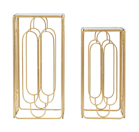 Tavolinetti "Arty" coppia in metallo color oro ripiano in vetro per interni set da 2