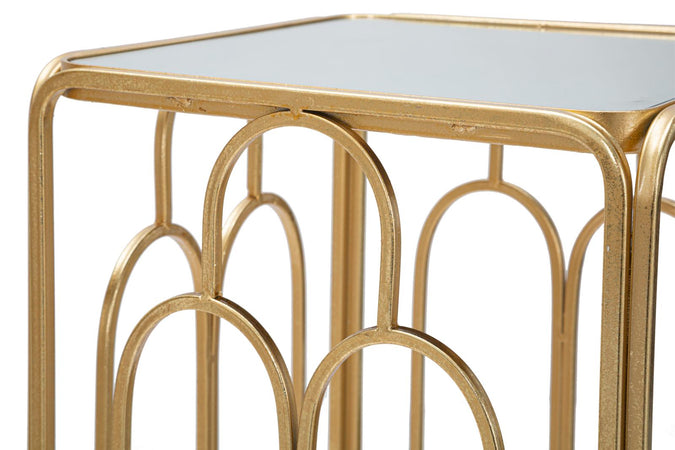 Tavolinetti "Arty" coppia in metallo color oro ripiano in vetro per interni set da 2