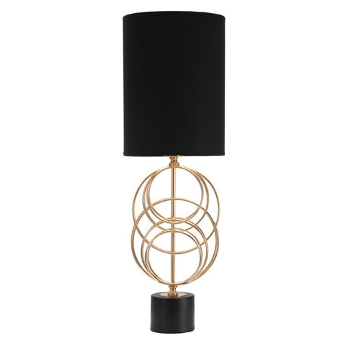 Lampada da tavolo Circly in metallo color oro e tessuto colore nero per interni