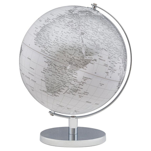 Mappamondo girevole chiaro con base in metallo per decorazione interni h 34 cm