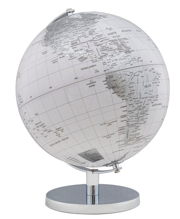 Mappamondo girevole chiaro con base in metallo per decorazione interni h 34 cm