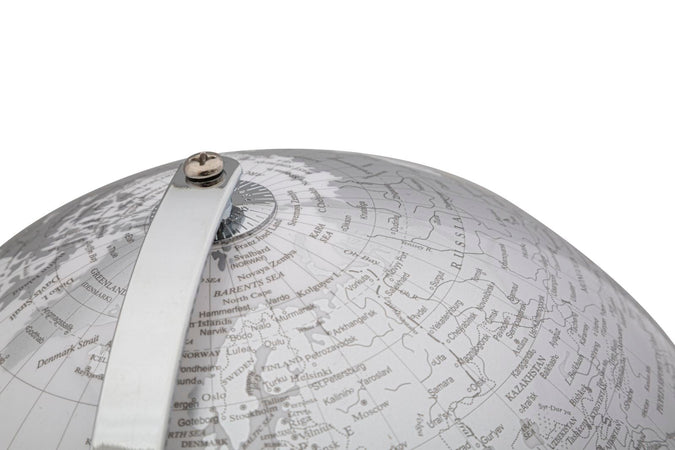 Mappamondo girevole chiaro con base in metallo per decorazione interni h 34 cm