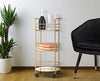 Carrello con ruote struttura in ferro color oro con 3 ripiani in specchio