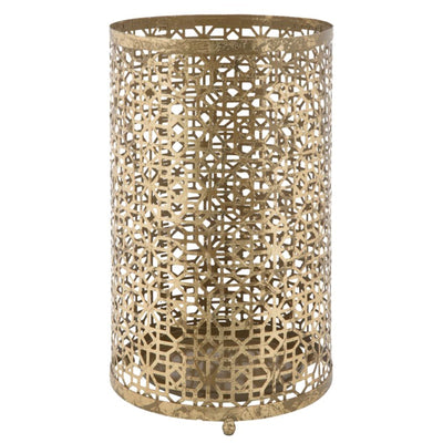 Porta ombrelli rotondo struttura in ferro color oro con motivi decorativi