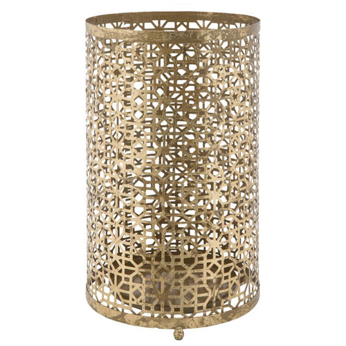 Porta ombrelli rotondo struttura in ferro color oro con motivi decorativi