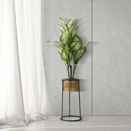 Porta vaso color oro con supporto in metallo per interni