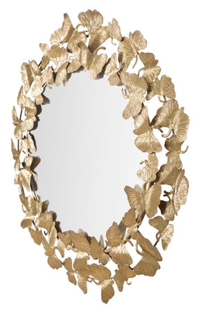 Specchio da parete rotondo con foglie in ferro color oro per bagni e camere da letto