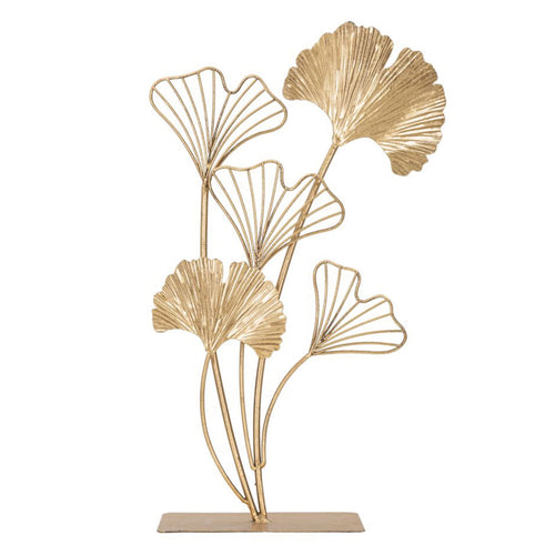 Scultura foglie decorative in ferro color oro con base per decorazioni ambienti