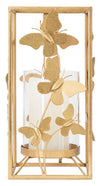 Porta candela struttura in metallo color oro con farfalle per interni
