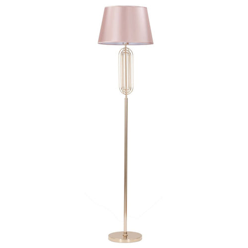 Lampada da terra Ovy in metallo color oro e tessuto colore rosa per interni