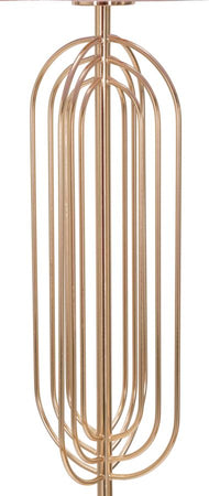 Lampada da terra "Ovy" in metallo color oro e tessuto colore rosa per interni