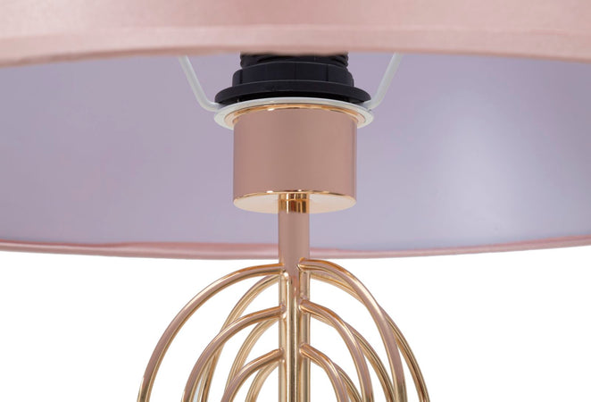 Lampada da terra "Ovy" in metallo color oro e tessuto colore rosa per interni