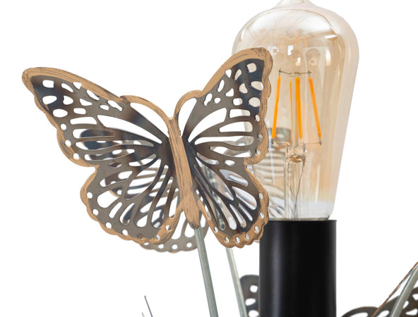 Lampada da tavolo in metallo con decorazioni farfalle per interni