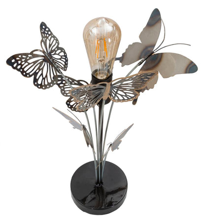 Lampada da tavolo in metallo con decorazioni farfalle per interni
