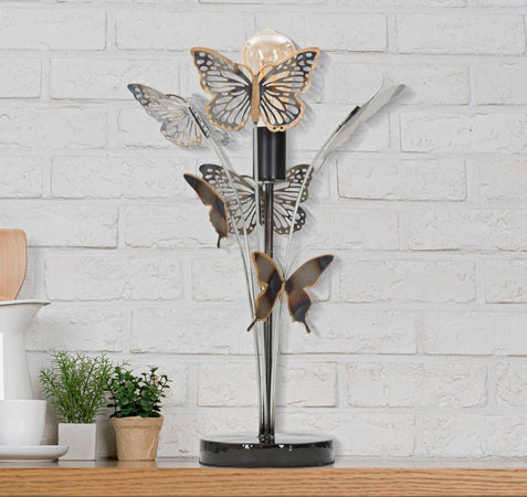 Lampada da tavolo in metallo con decorazioni farfalle per interni