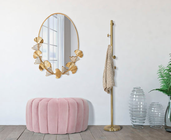 Specchio da parete ovale elementi decorativi in ferro color oro per bagni e camere da letto