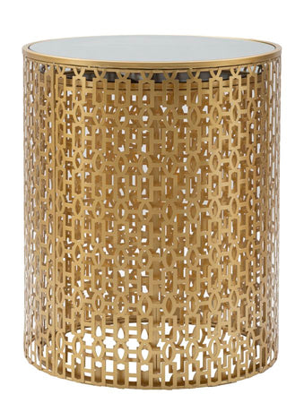 Tavolinetti coppia "Oblin" struttura in ferro color oro ripiano in vetro set da 2
