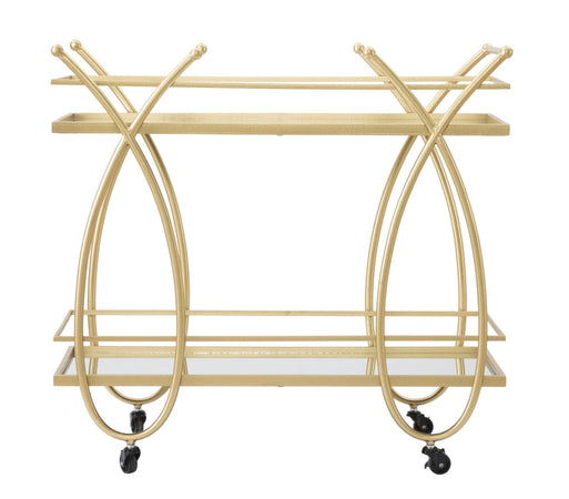 Carrello "Ribbon" struttura in ferro color oro con ruote e 2 ripiani per interni