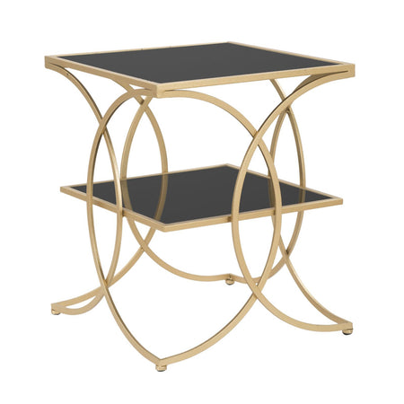Tavolinetto struttura in metallo doppio ripiano in vetro nero per interni