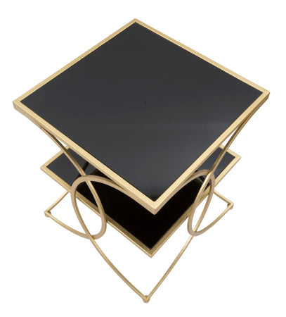Tavolinetto struttura in metallo doppio ripiano in vetro nero per interni